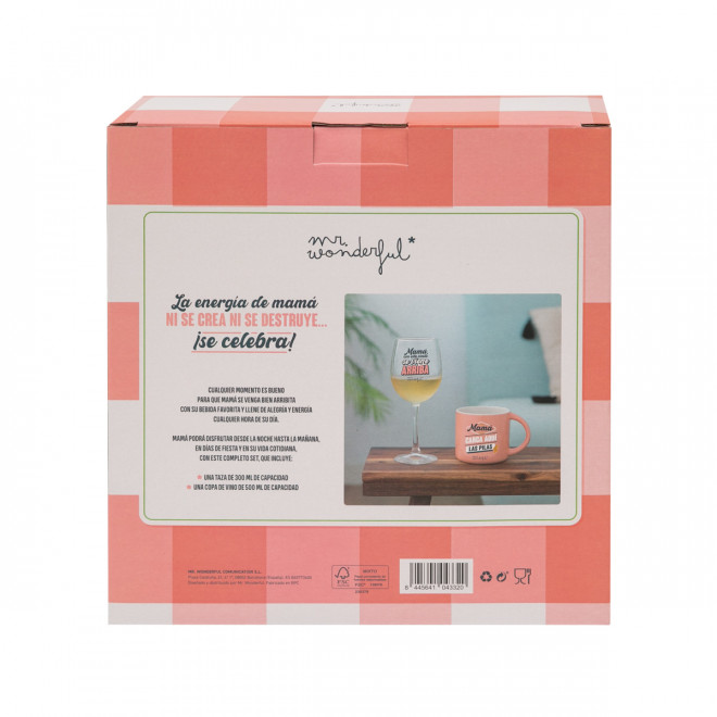 SET DE COPA DE VINO + TAZA PARA ESAS MADRES QUE VAN SIEMPRE A TOPE... DE ALEGRÍA - Imagen 2