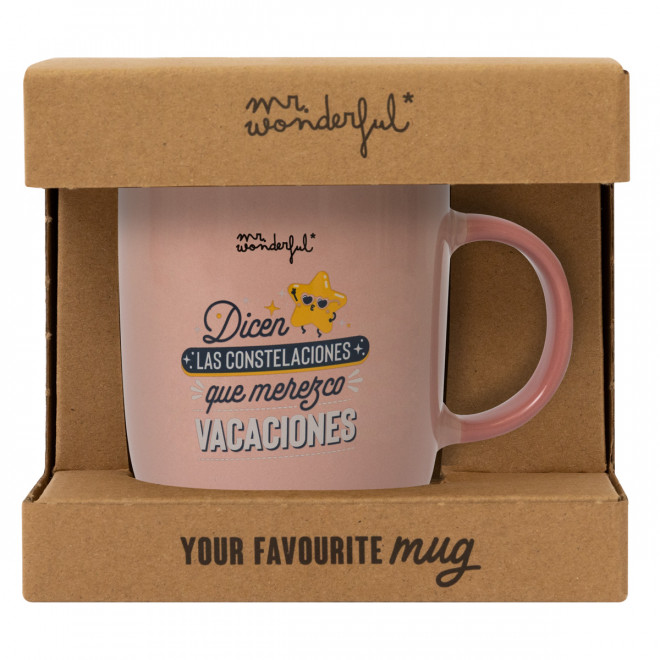 TAZA CON MENSAJE DIVERTIDO - DICEN LAS CONSTELACIONES QUE MEREZCO VACACIONES - Imagen 5