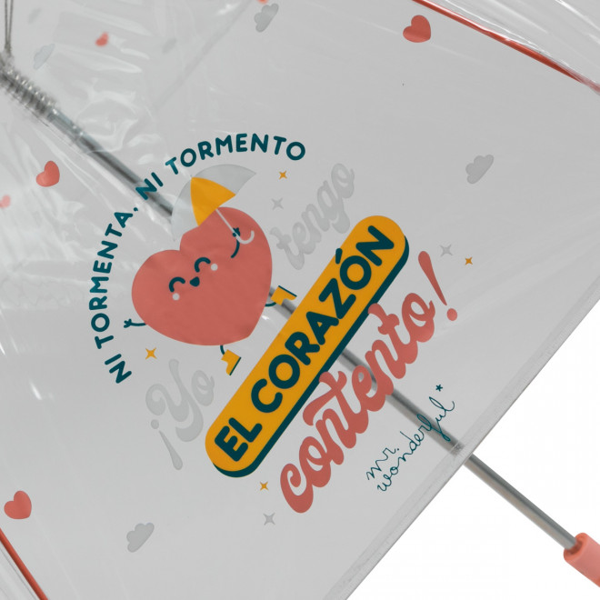 PARAGUAS GRANDE TRANSPARENTE - NI TORMENTA, NI TORMENTO. ¡YO TENGO EL CORAZÓN CONTENTO! - Imagen 3