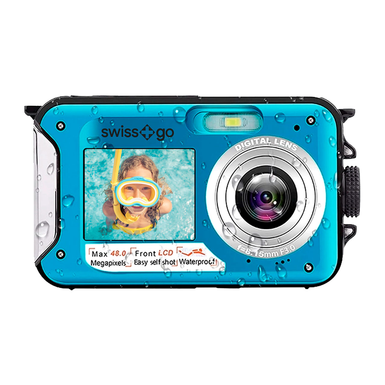 SWISS+GO AQUASHOT CÁMARA COMPACTA SUMERGIBLE 3 MTS. AZUL + MICROSD 16GB