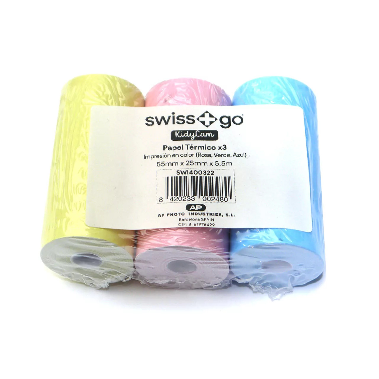 Papel Térmico Kidycam Swiss+Go Pack 3 rollos colores