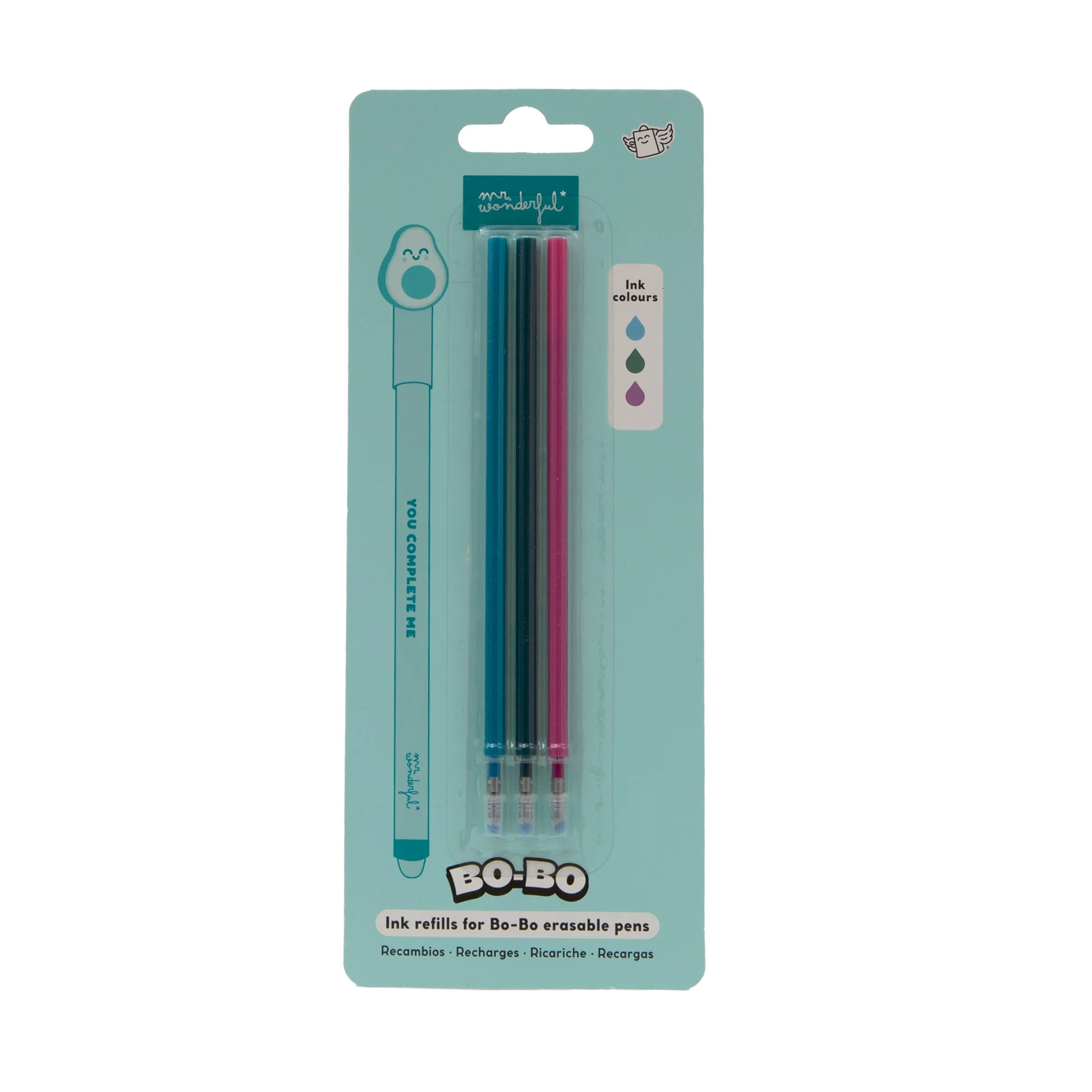 SET DE 3 RECARGAS DE TINTA PARA BO-BOS - CELESTE, VERDE Y MORADO